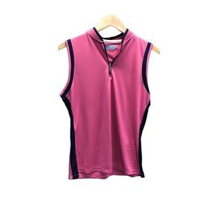 Callaway Size Large Pink Black 1/4 Zip Sleeveless Golf Shirt
